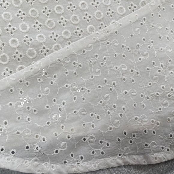 JM Collection Shirt Womens 10 White 100% Linen with Cotton Eyelet Trim Sequins - Picture 4 of 15